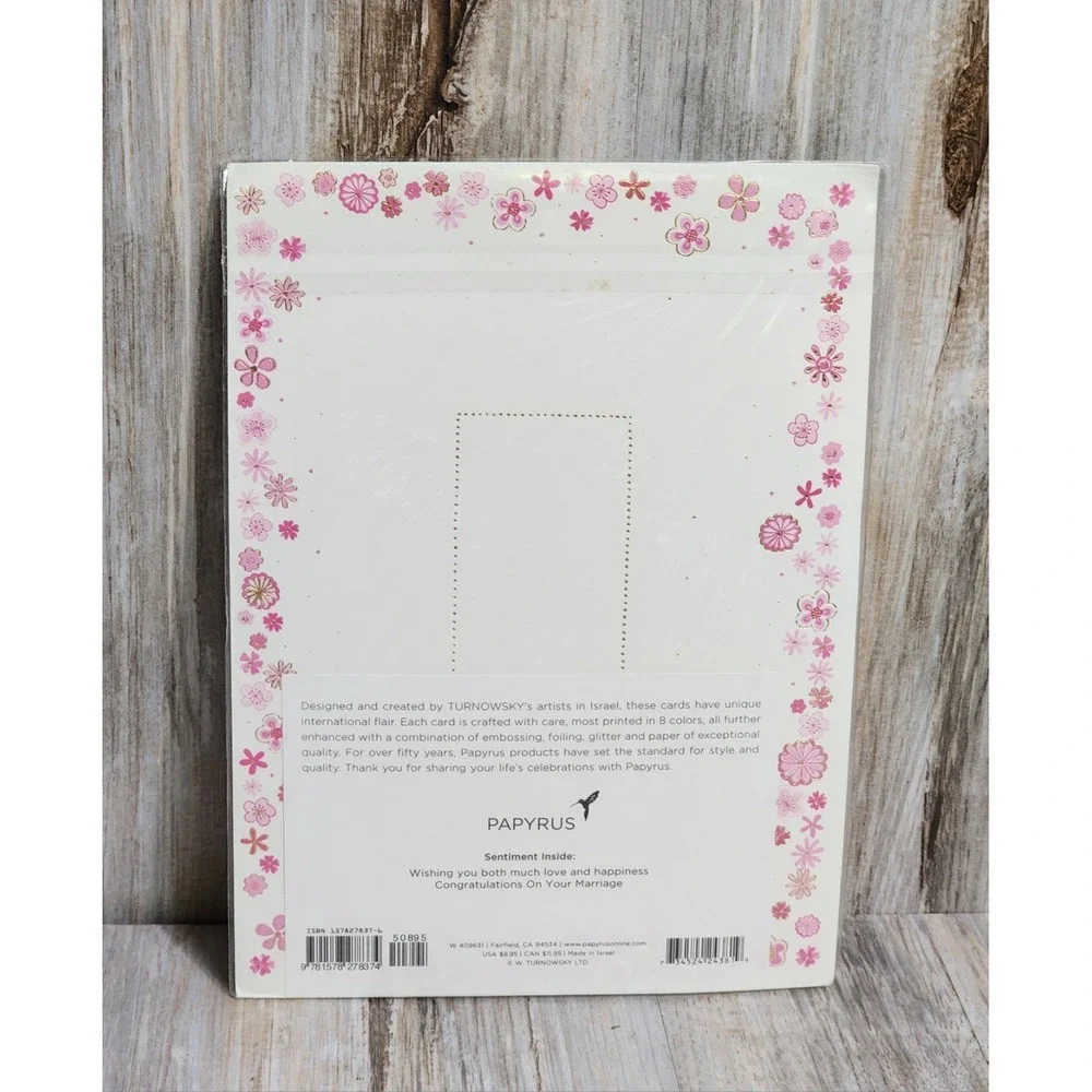 Papyrus RARE Turnowsky Wedding Cake Card Foiled Gold Trim Layered Floral Hearts